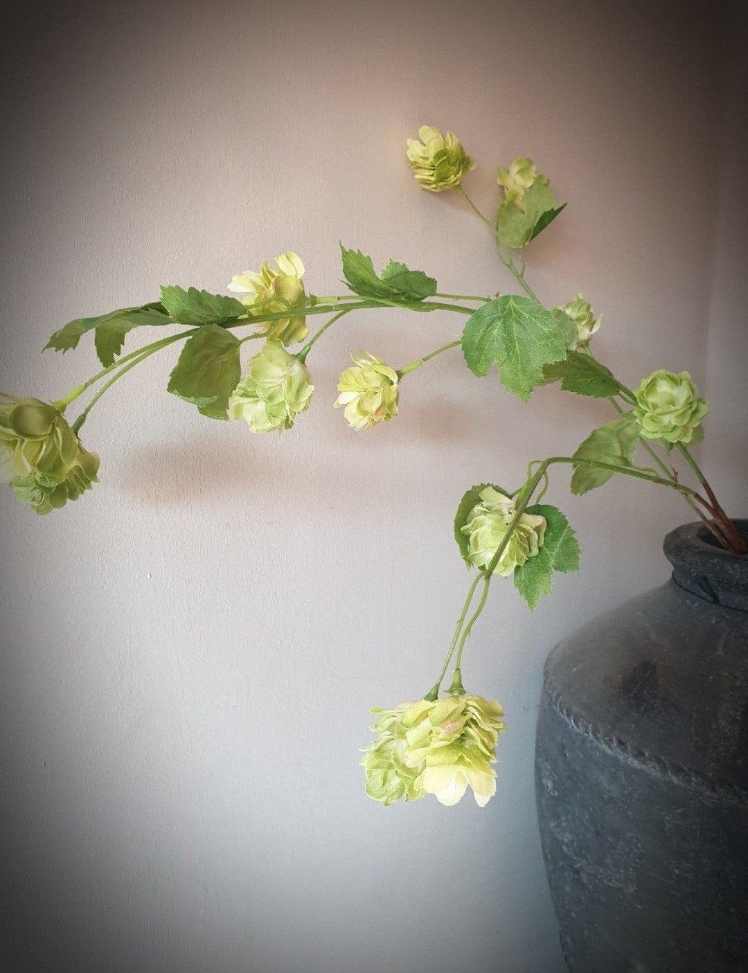 kunst hop tak - hoptak - zijdenbloem - zijde bloem, Binnen, Groen, 75 cm, Nieuw