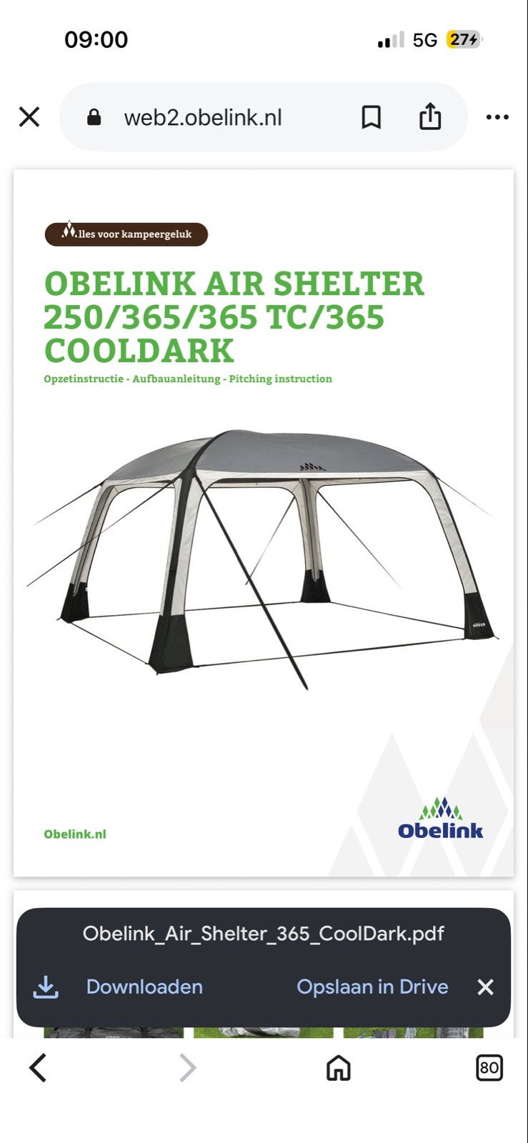 Nieuwe Obelink Air Shelter 365 CoolDark met 4 zijwanden, Ophalen of Verzenden, Nieuw