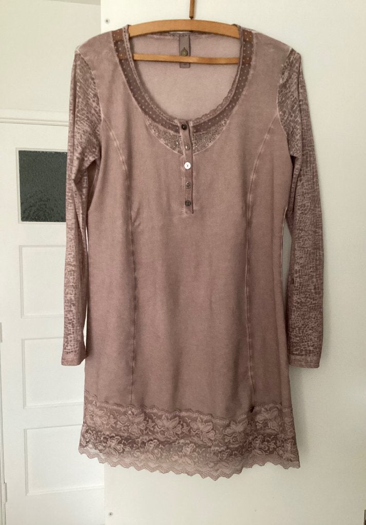 Mooi tuniek met glitters en kant maat L zgan, Verzenden, Maat 42/44 (L), Zo goed als nieuw, Roze