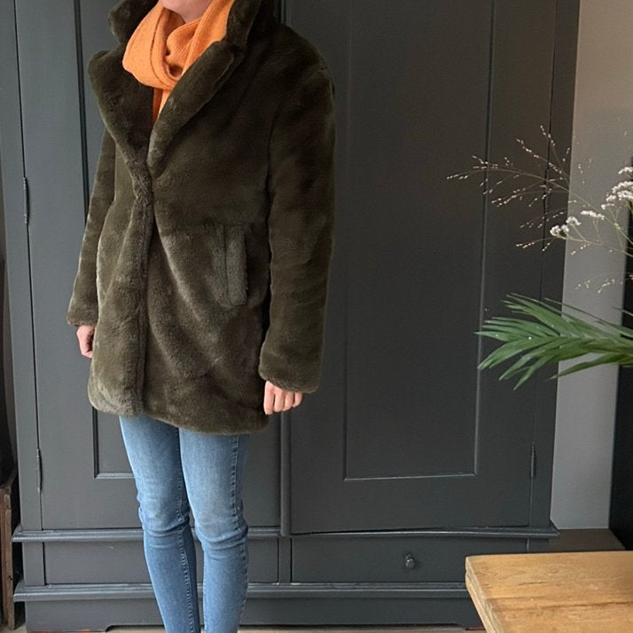 Heerlijk warme bontjas maat XS, Ophalen of Verzenden, Zo goed als nieuw, Maat 34 (XS) of kleiner, Bruin