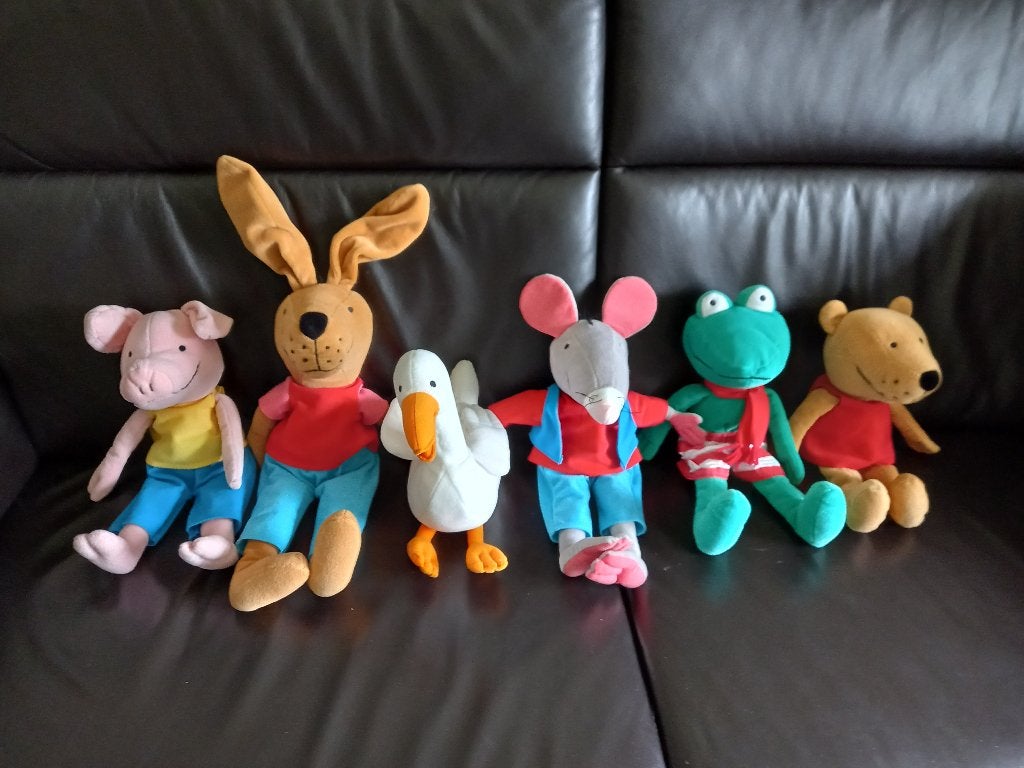 Complete set kikker en zijn vriendjes handpoppen., Ophalen of Verzenden, Zo goed als nieuw, Kikker, Middelgroot (20 tot 80 cm)