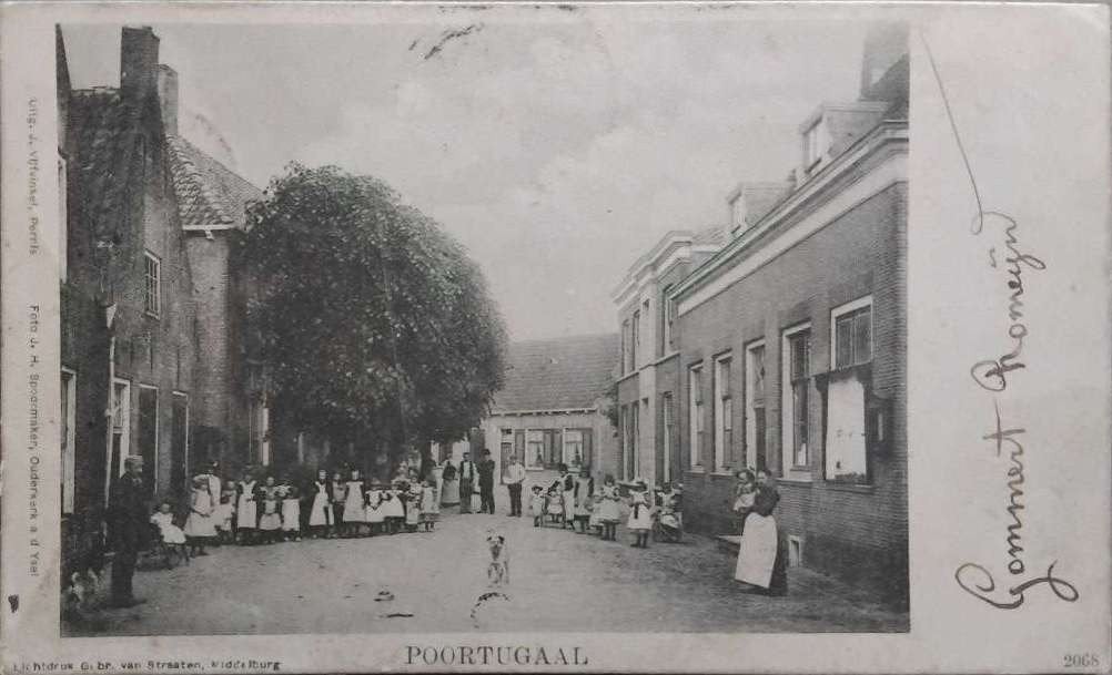 Poortugaal (ZH) met dorpsgezicht en stempels ~1900, Ophalen of Verzenden, Voor 1920, Gelopen, Zeeland