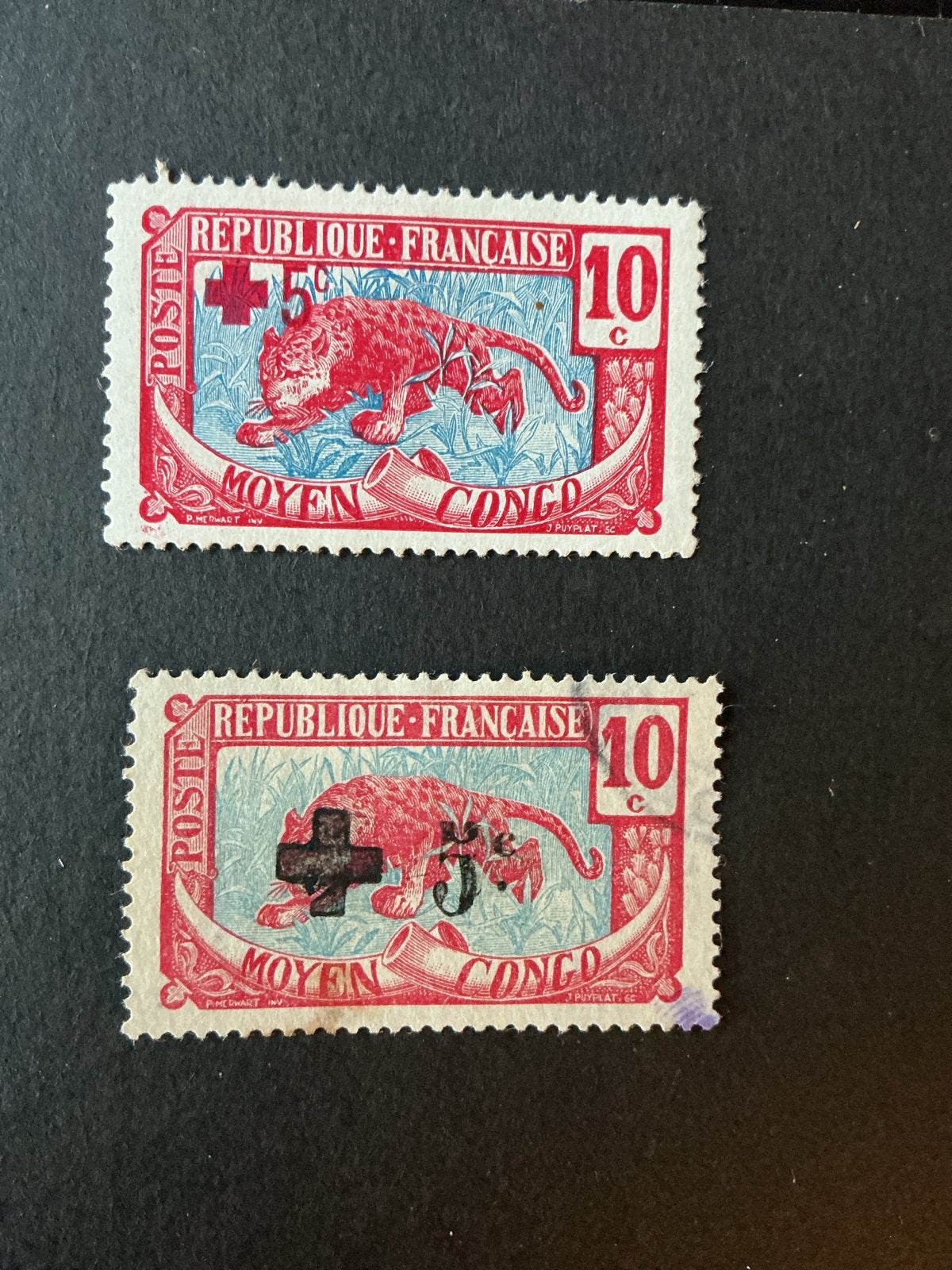Franse Congo postzegels - 10c met rode en zwarte kruizen, Verzenden, Overige landen, Gestempeld