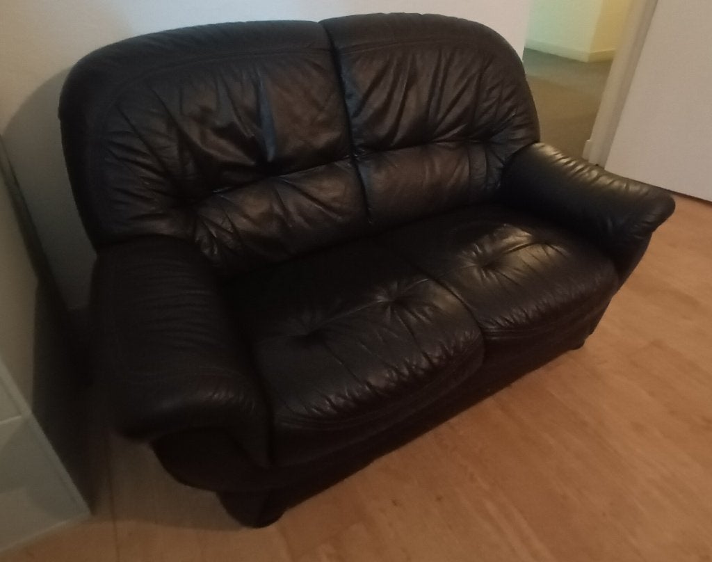 Donkerbruine leren bank (tweepersoons), gratis afhalen, Ophalen, Gebruikt, 150 tot 200 cm, Tweepersoons