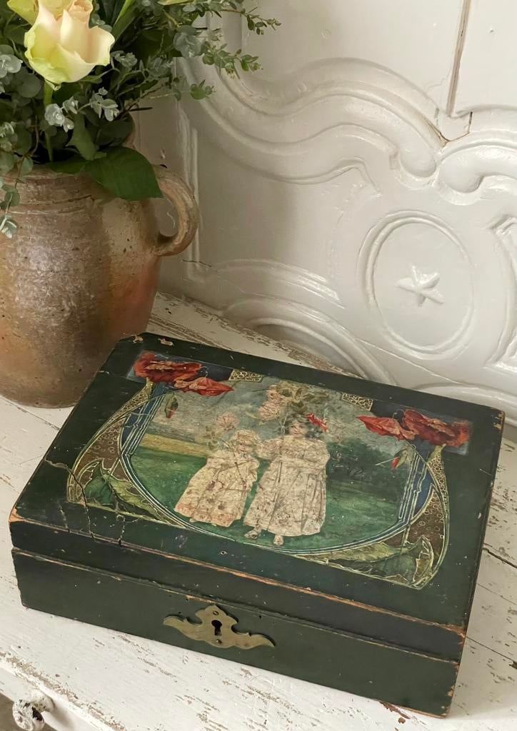 Brocante oud houten Toilet kistje, Ophalen of Verzenden