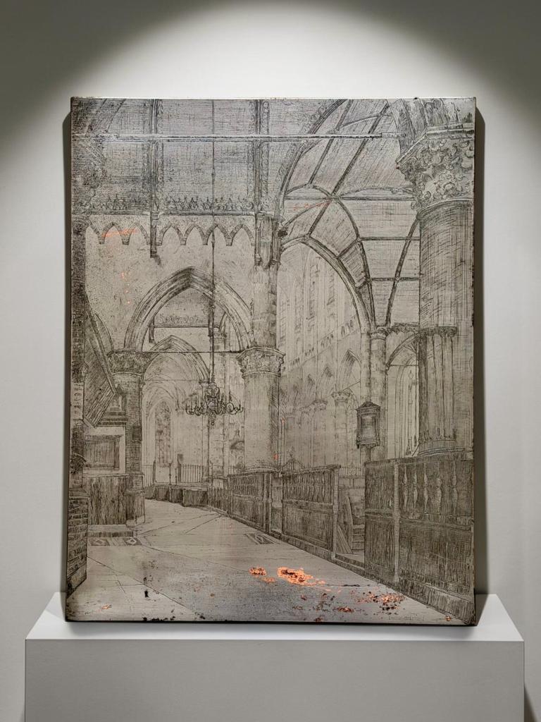 Grote Kerk, Den Haag -Grote koper ets – 1922 gesigneerd, Antiek en Kunst, Kunst | Etsen en Gravures, Ets, 50 cm, Architectuur