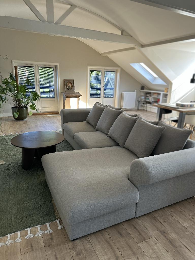 Loods5, grote grijze bank met chaise longue, Ophalen, 250 tot 300 cm, Gebruikt, Modern landelijk