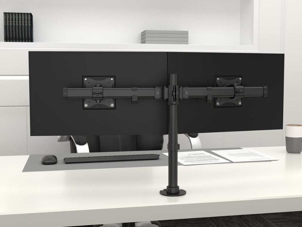 Dubbele monitorarm met crossbar - zwart - ACTIEPRIJS!!!, Ophalen of Verzenden, Nieuw
