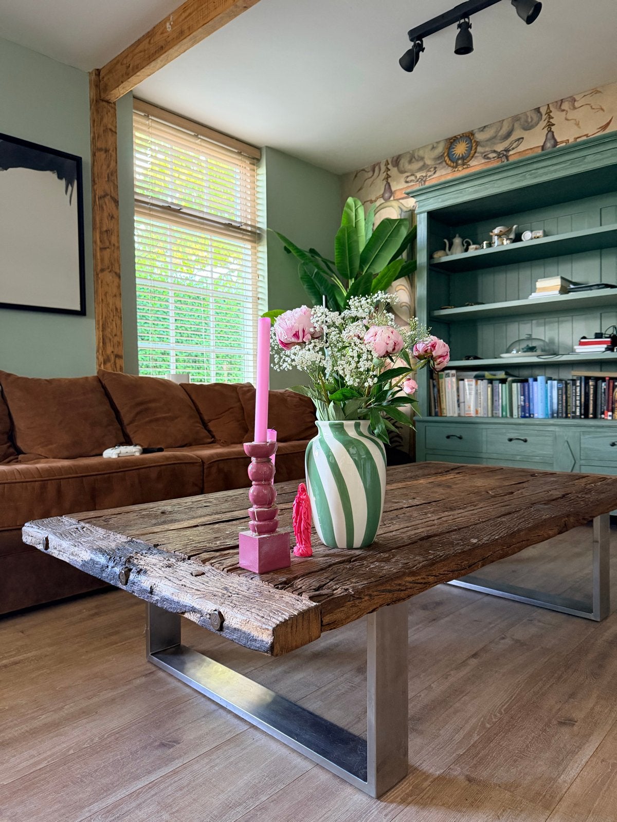 Robuuste salontafel van oud hout - 90x180 cm, Huis en Inrichting, Tafels | Salontafels, Gebruikt, 50 tot 100 cm, 150 tot 200 cm