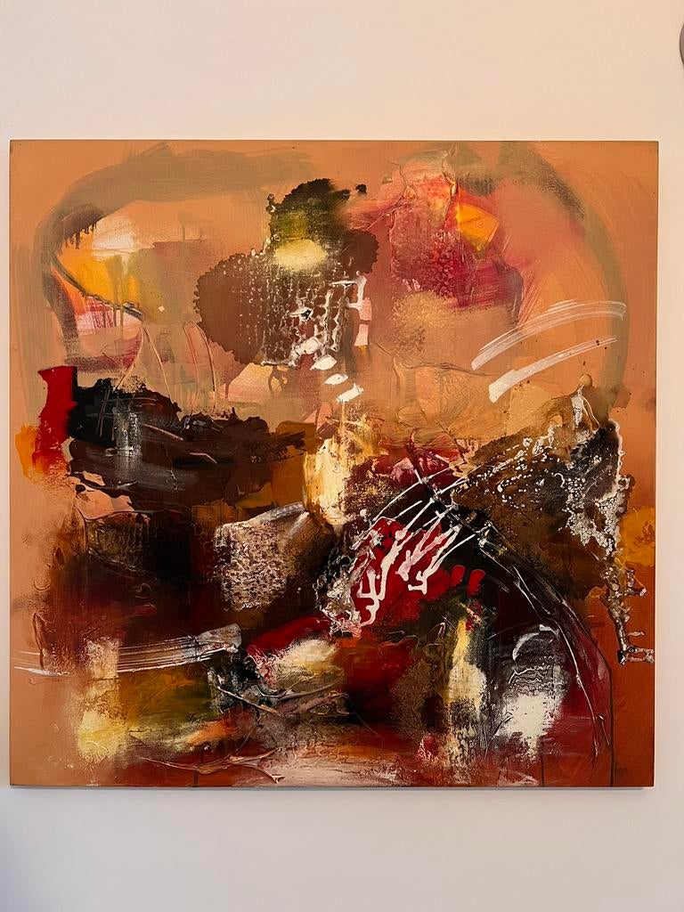 Schilderij William Malucu 1x1 meter - rood/oranje (2007), Ophalen
