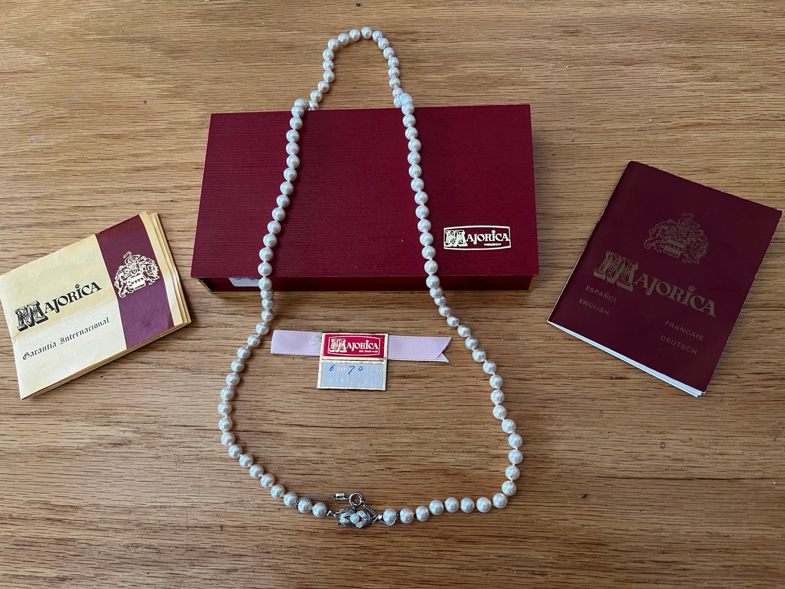 Majorica parelketting met zilveren sluiting, Sieraden, Tassen en Uiterlijk, Kettingen, Zo goed als nieuw, Zilver, Wit, Ophalen