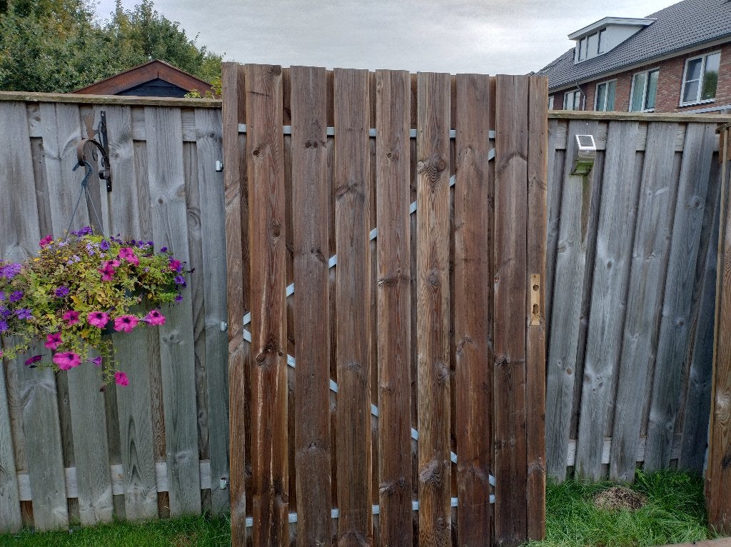 Schutting panelen + deur, Tuin en Terras, Ophalen, Gebruikt, 150 tot 200 cm, 150 tot 200 cm