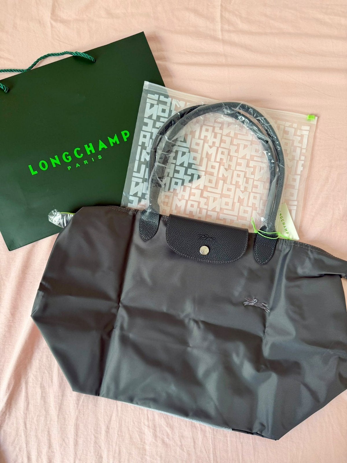 Longchamp Le Pliage Tote Bag Grijs/Zwart, Ophalen of Verzenden, Zo goed als nieuw, Grijs, Shopper
