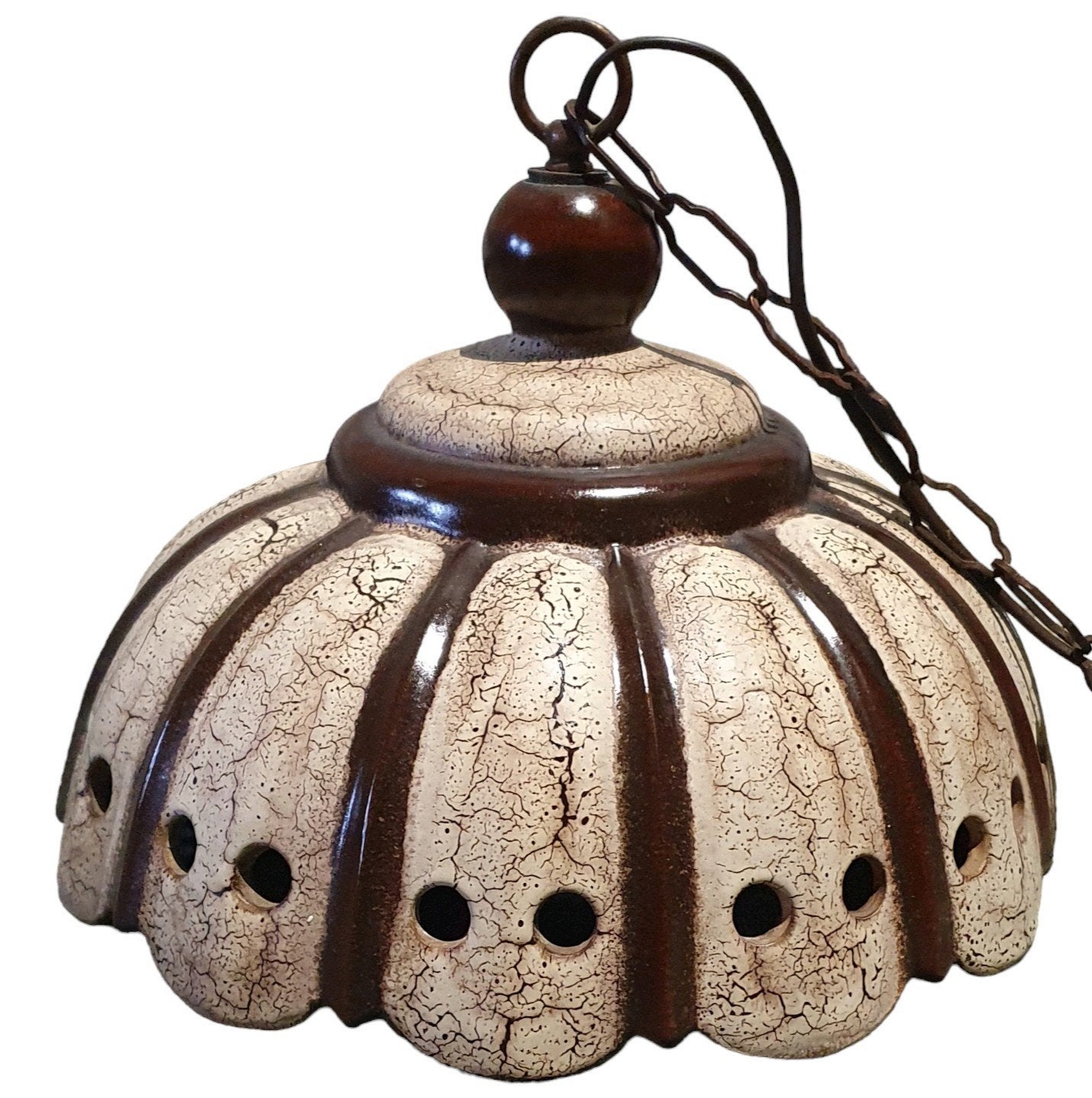 vintage fat lava keramiek hanglamp 1970s bruin, Ophalen, Keramiek, Mid-century modern, Bruin