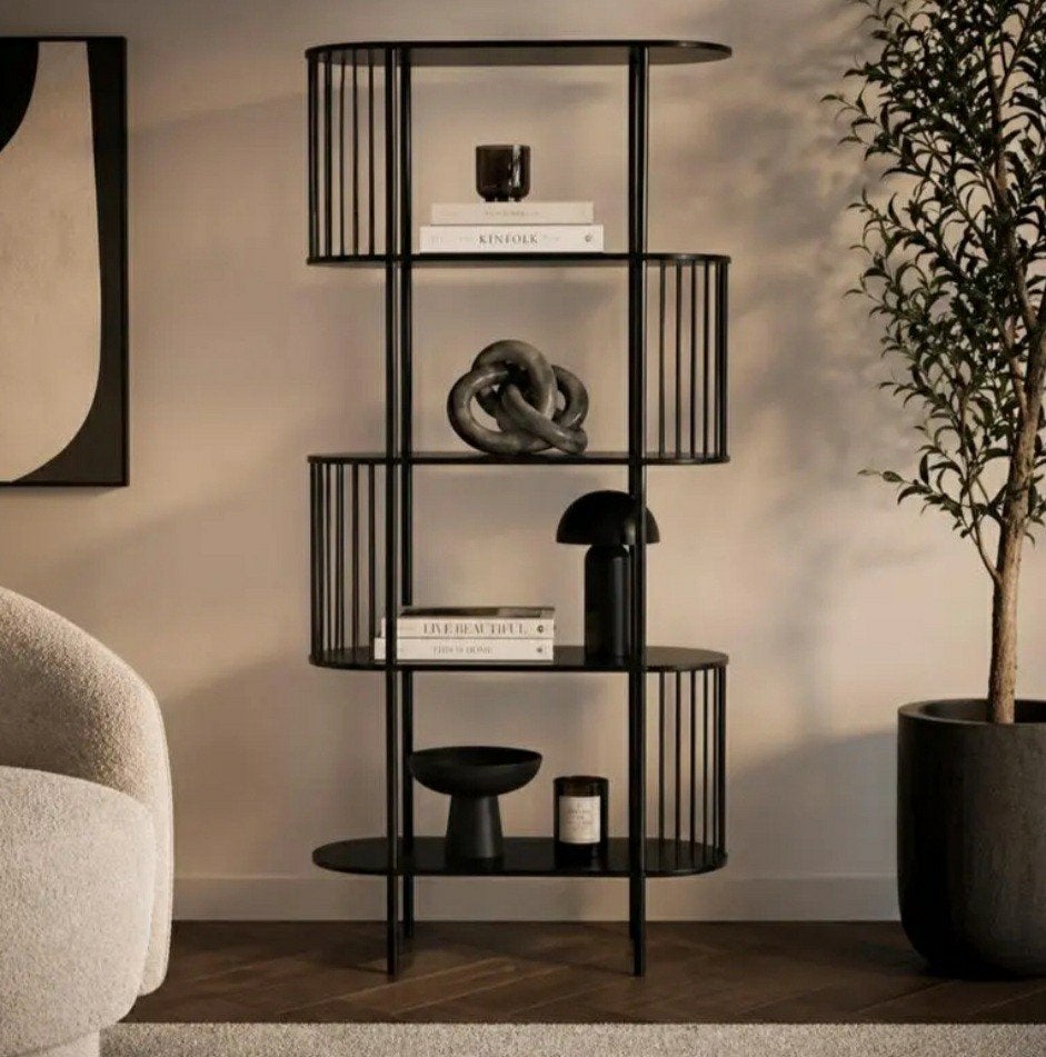 zwarte open kast  |  5-laags, Ophalen, Zo goed als nieuw, Minder dan 150 cm, 150 tot 200 cm