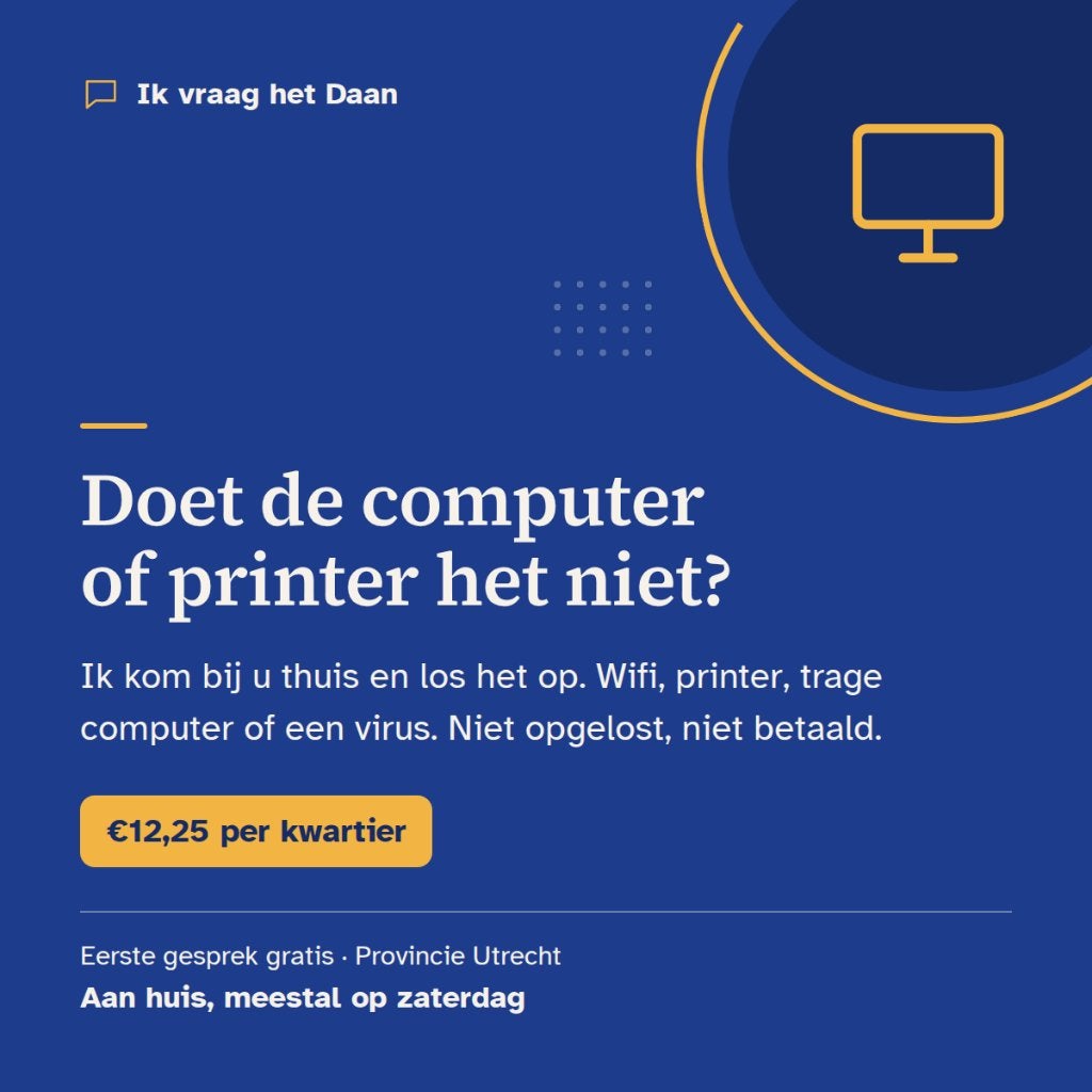 Ik vraag het Daan: computerhulp aan huis, Amersfoort, Computers en Software, Ophalen, Nieuw