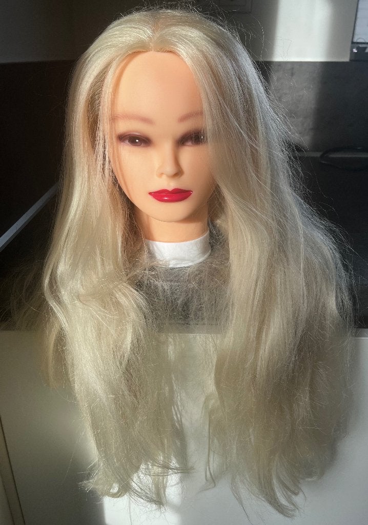 Oefenhoofd kapper - kaphoofd synthetisch haar blond 60 cm, Ophalen, Meerdere media