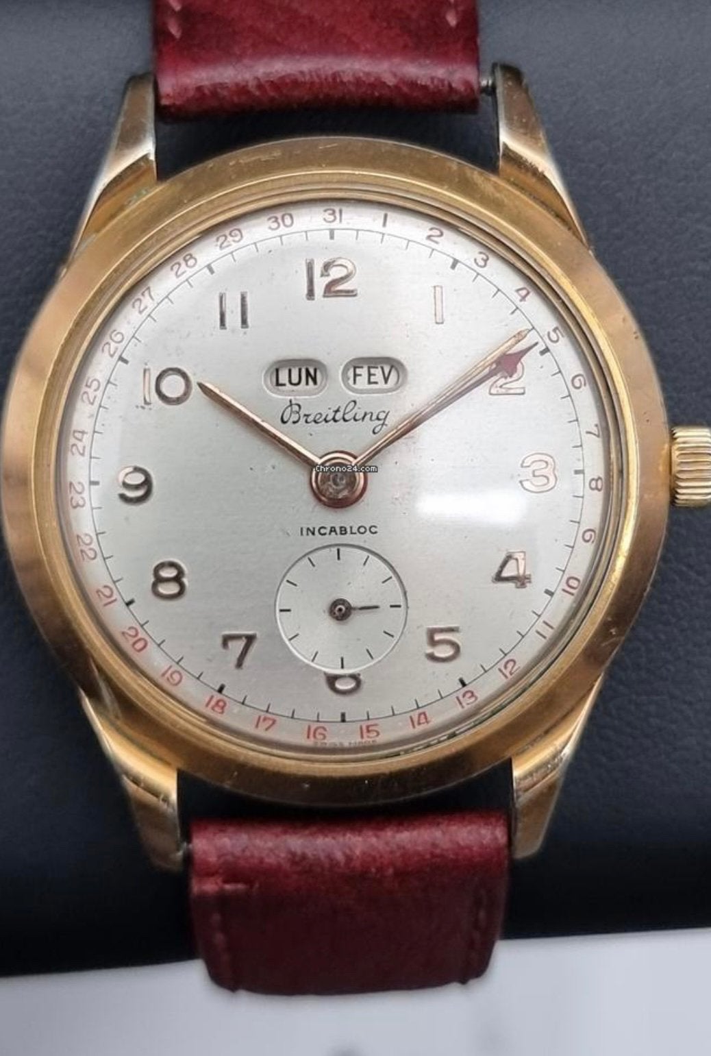 Prachtige Breitling Datora triple date ca 1960, Ophalen of Verzenden, Staal, Breitling, 1960 of later