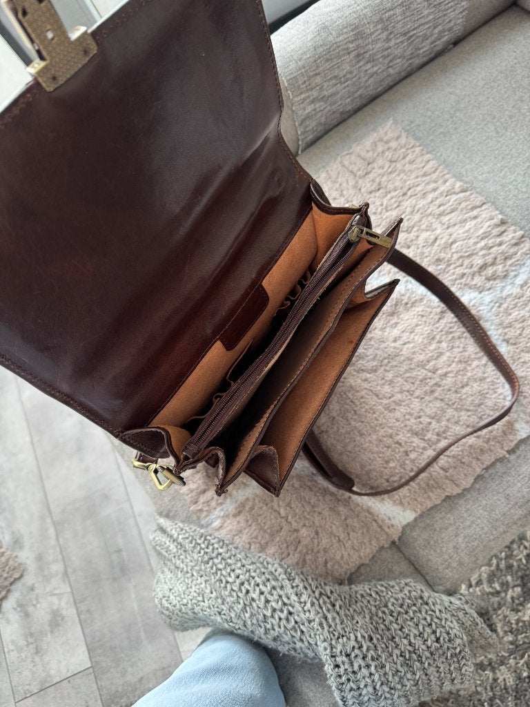 Prachtige leren tas, Ophalen, Zo goed als nieuw, Bruin, Leer