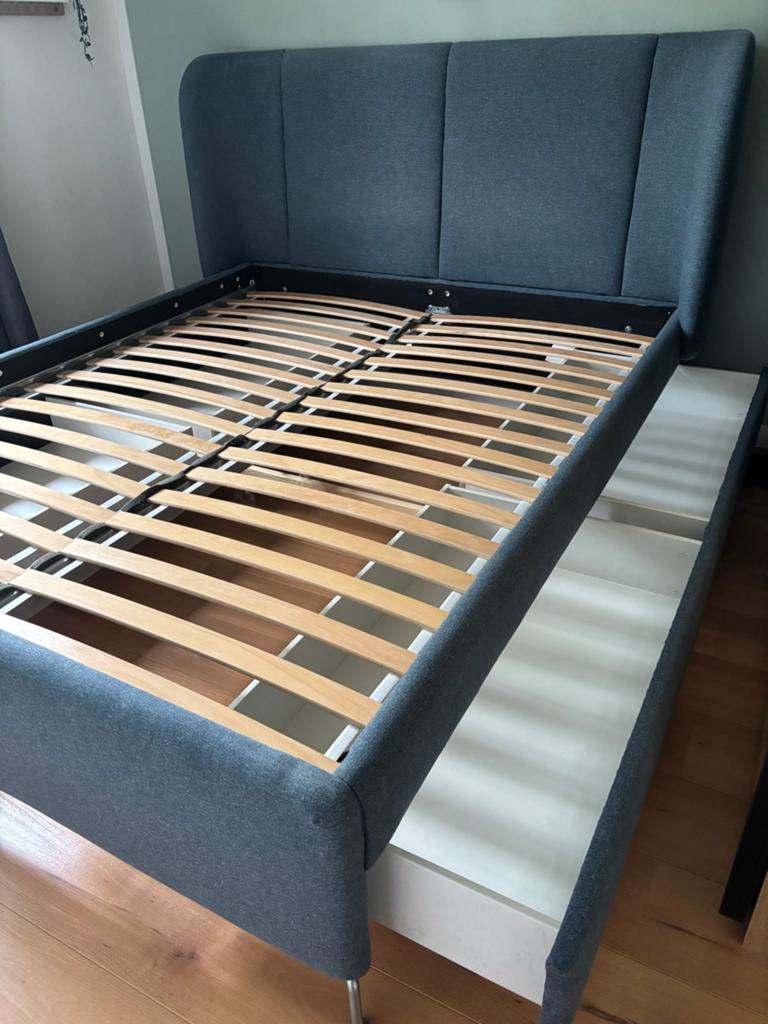 IKEA Tufjord bed 160x200 met lades - Jeansblauw, Ophalen, Blauw, Tweepersoons, Zo goed als nieuw
