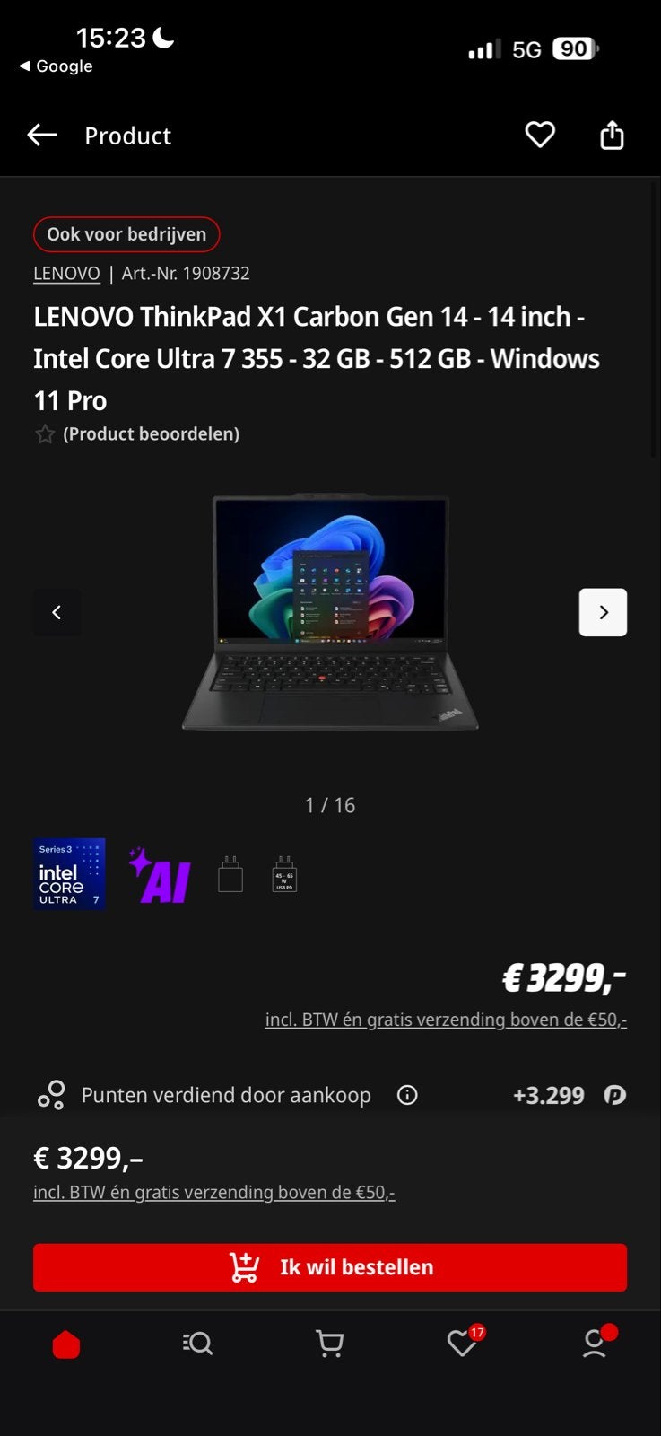 Lenovo ThinkPad X1 Carbon Gen 14 - Nieuw in doos, Nieuw, 14 inch, Ophalen of Verzenden, SSD