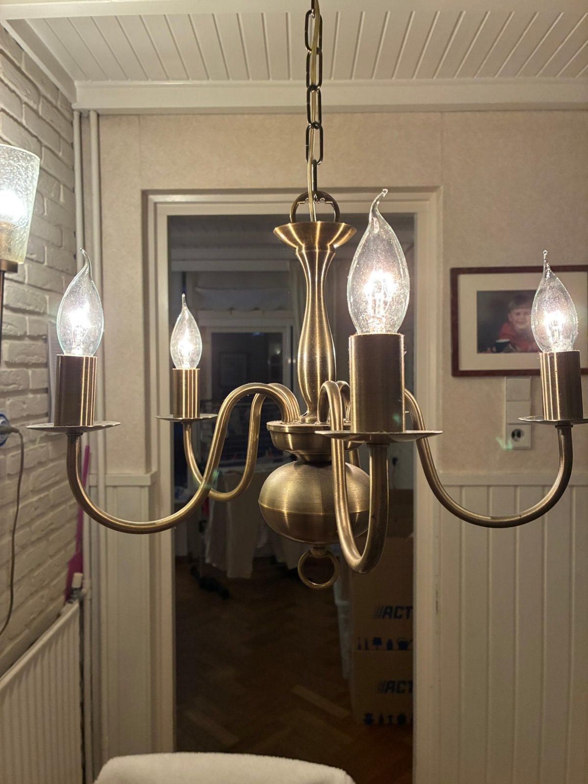 Hanglamp van messing/brons ( grootmoederstijd ), Ophalen, Gebruikt, Overige materialen, Grootmoeder tijd