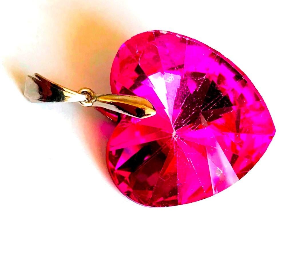 Vintage prachtige Swarovski kristal hart ketting hanger, Overige kleuren, Zo goed als nieuw, Hart, Glas of Kristal