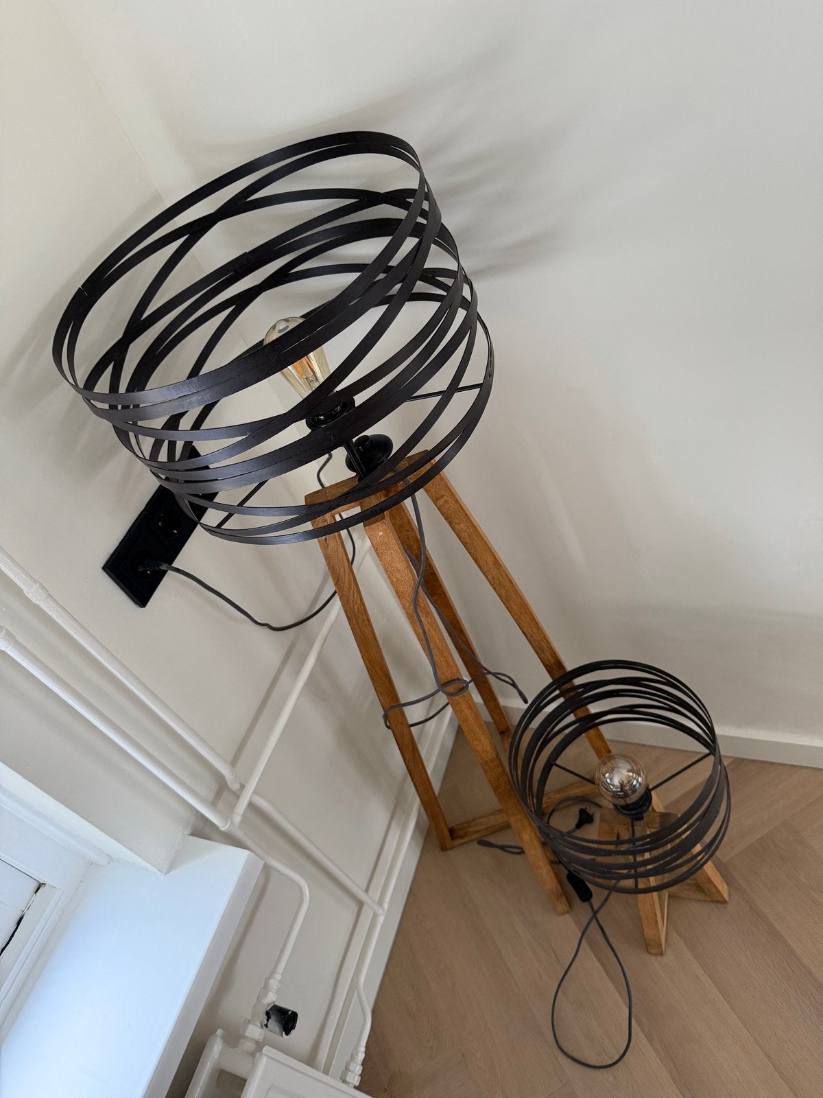 Set van 2: Industriële Vloerlamp en Tafellamp, Ophalen, E27 (groot), Zo goed als nieuw, 150 tot 200 cm
