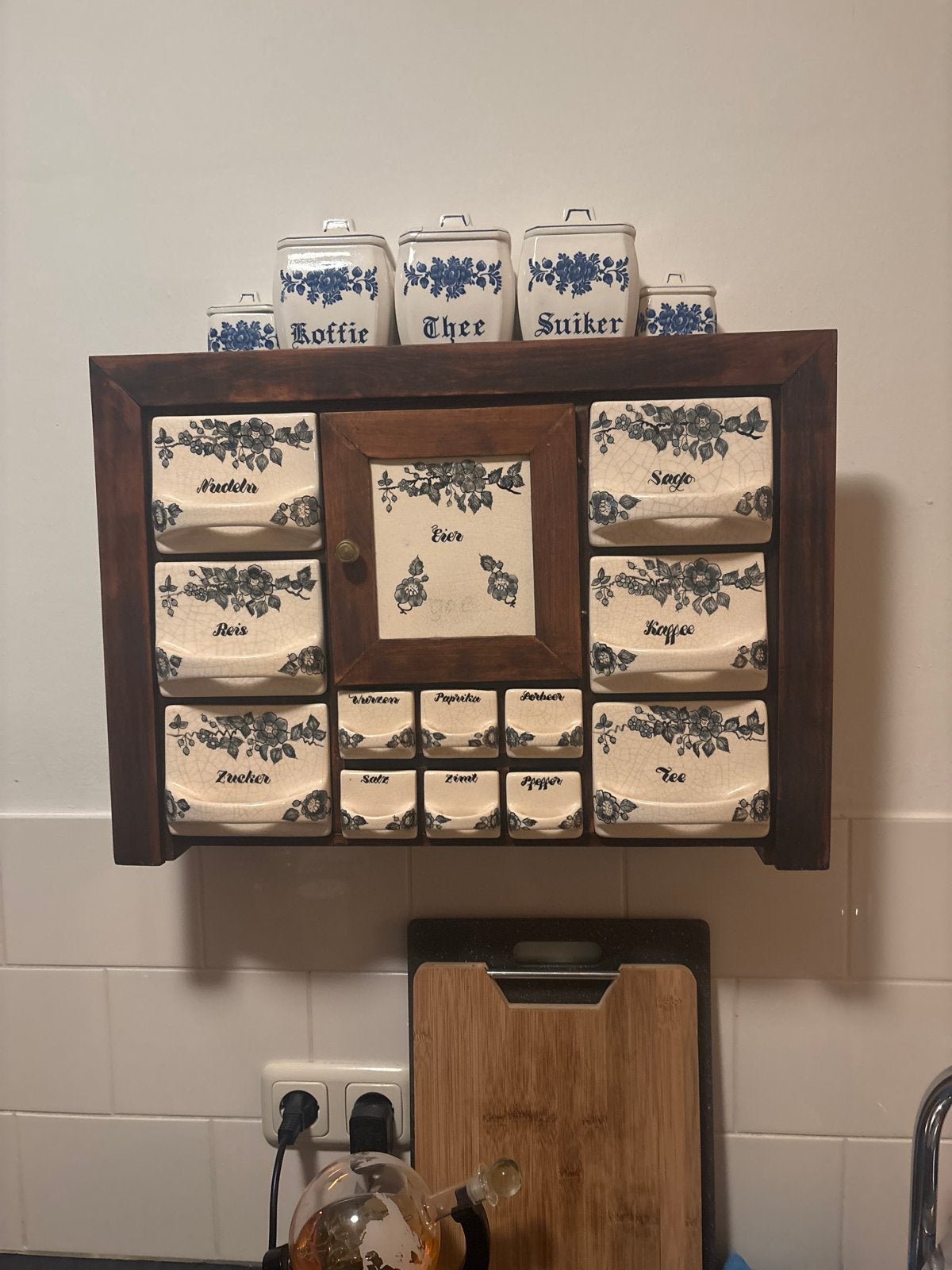 Vintage Kruidenrek met Porseleinen Potten - Delfts Blauw Sti, Ophalen