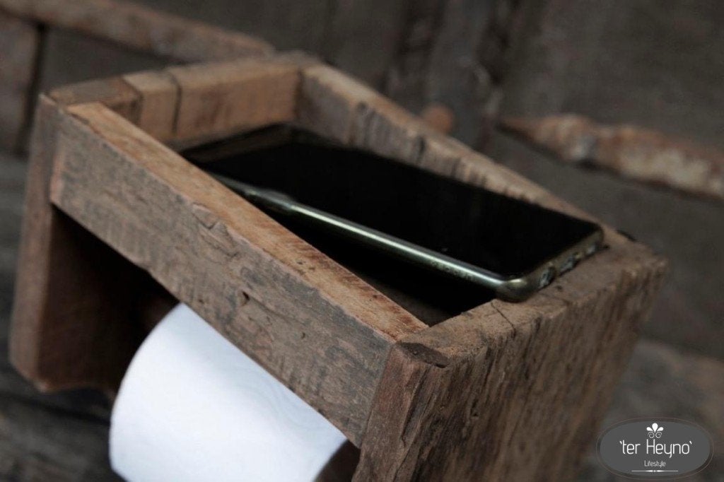 Oud houten toiletrol houder wc hout stoer sober landelijk, Verzenden, Nieuw, Hout, Landelijk