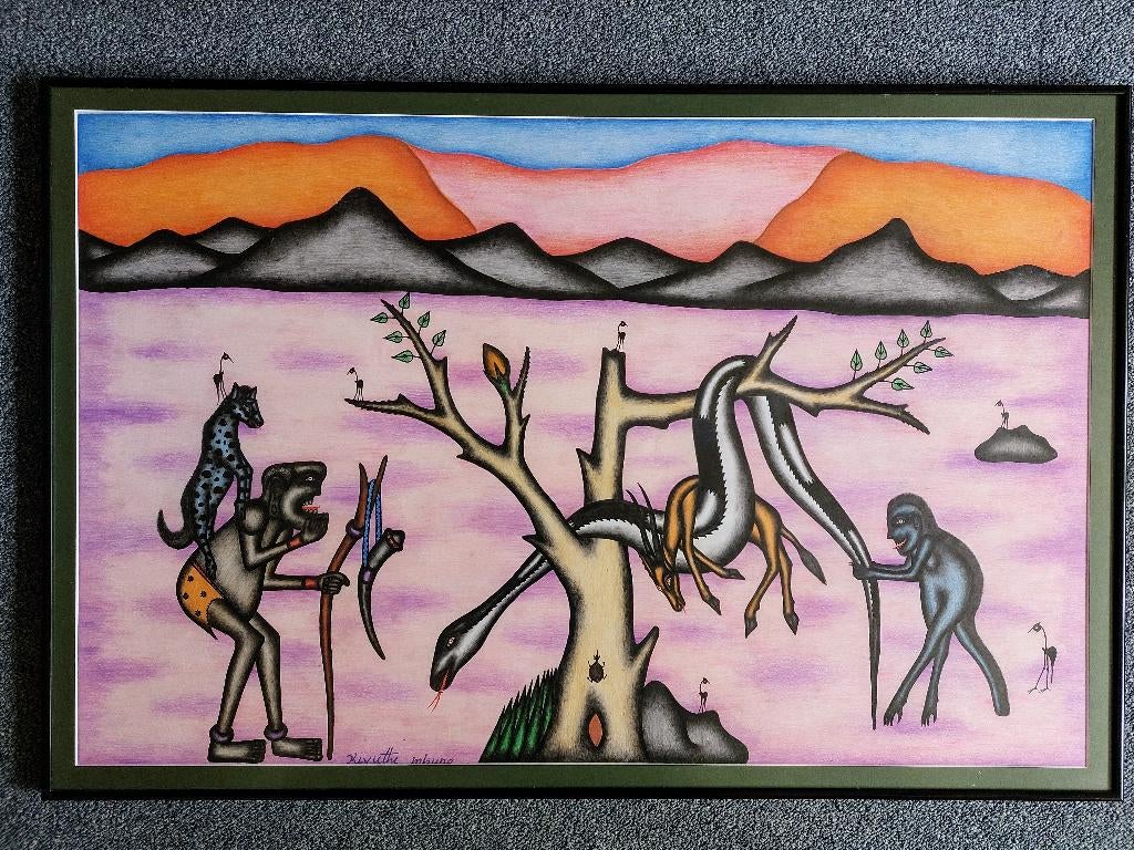 Keniaanse tekening Kivuthi Mbuno, Antiek en Kunst, Ophalen of Verzenden