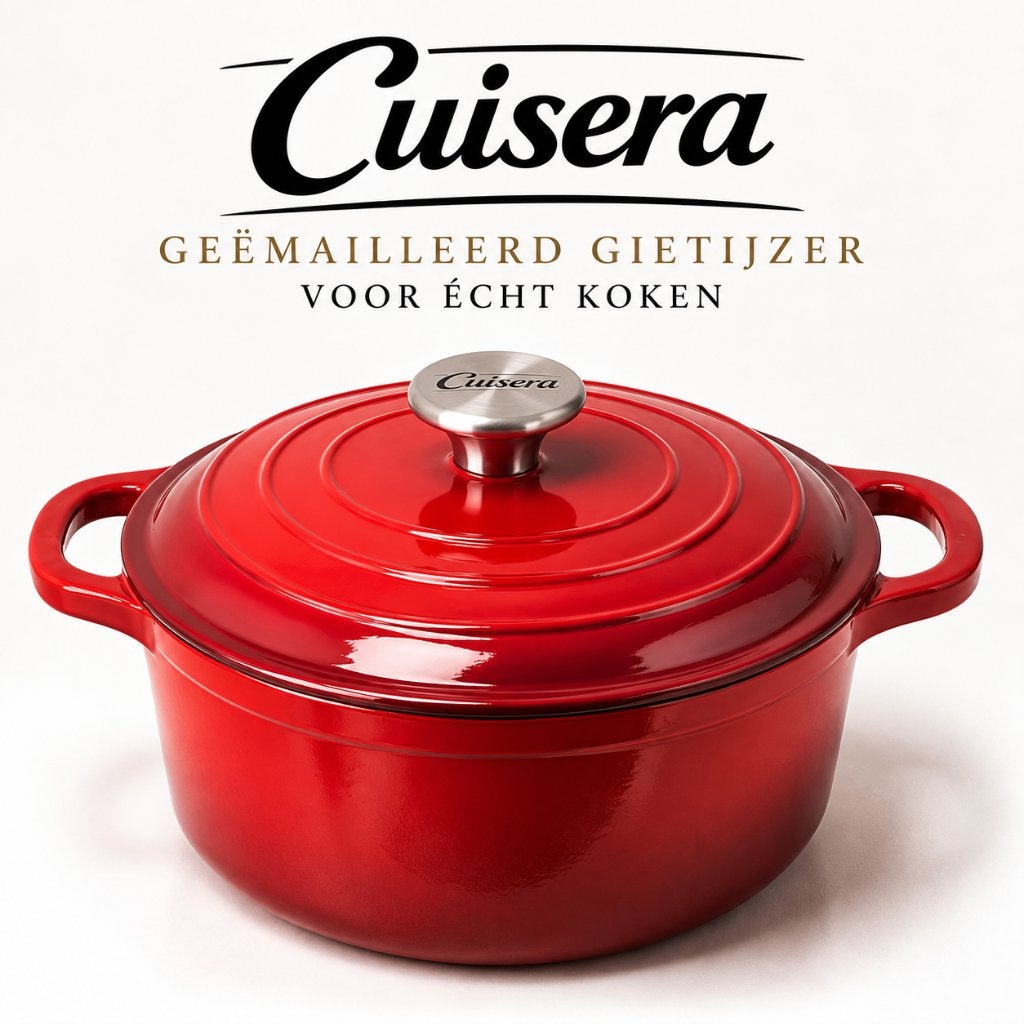 Cuisera Gietijzeren Braadpan-Dutch Oven-24cm-Rood-PFAS-vrij, Verzenden, Geschikt voor inductie, Nieuw, Overige merken