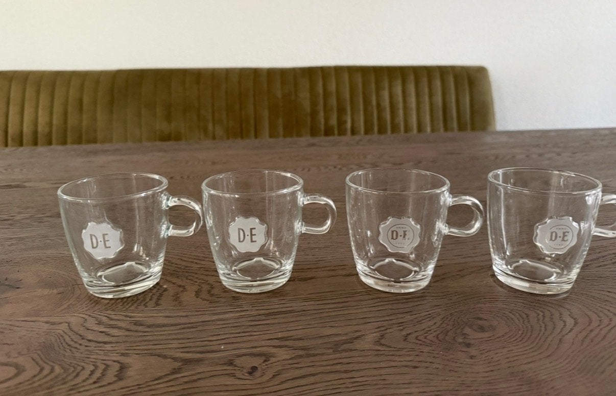 D.E. Douwe Egberts Glazen Kopjes - Set van 4, Nieuw, Ophalen of Verzenden, Overige merken, Glas