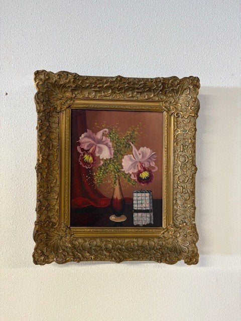 Vaasje met bloemen, Doek, Oud hollands, Bijzondere lijst, Olieverf