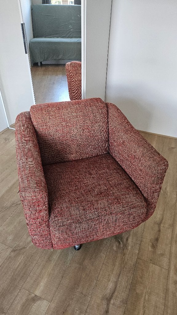 Comfortabele draaifauteuil / loungestoel – rood gemêleerd, Ophalen, Gebruikt, 75 tot 100 cm, Metaal