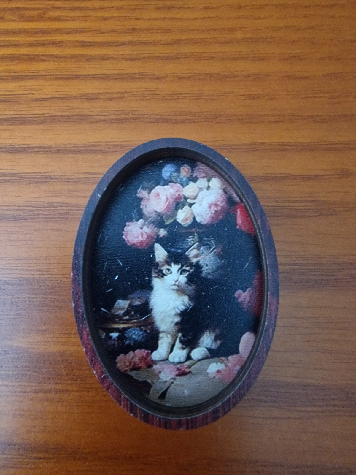 Miniatuur schilderij poesje 5x3.5cm voor poppenhuis, Ophalen of Verzenden