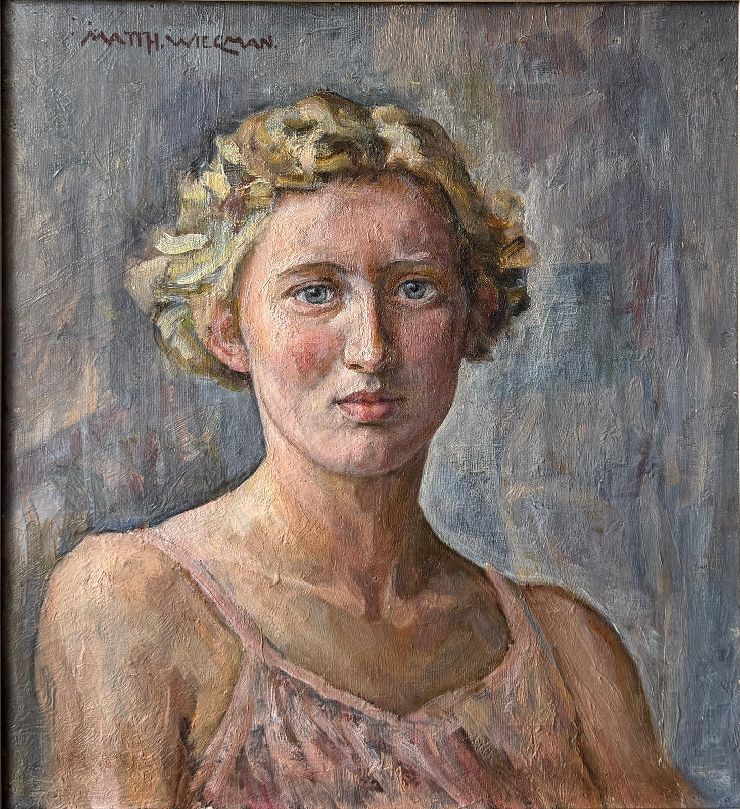 Jonge vrouw, Matthieu Wiegman, Antiek en Kunst, Origineel werk, Nederlandse school, Doek, Portret of Personen