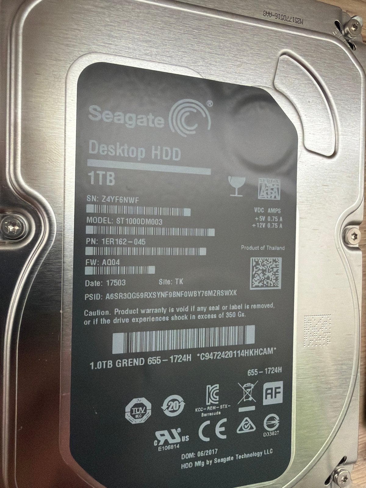 Seagate 1TB HDD 3.5" ST1000DM003 uit iMac 27" (2017), Ophalen, Intern, Gebruikt, Desktop