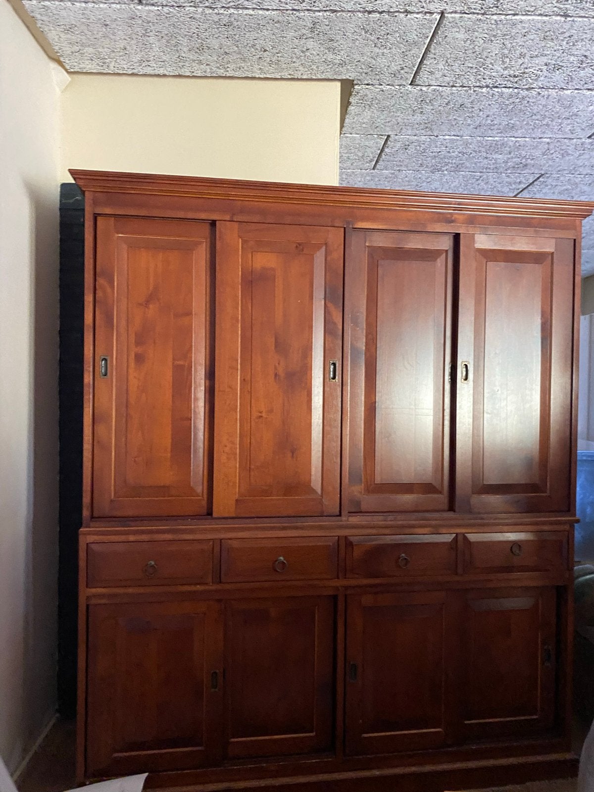 houten kast met schuifdeuren en lades, Ophalen, Gebruikt, 200 cm of meer, 150 tot 200 cm