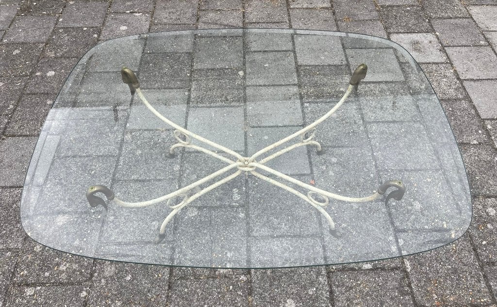 Italiaans 1950's messing en glas zwanen salontafel, Ophalen, 100 tot 150 cm, 50 tot 100 cm, Zo goed als nieuw