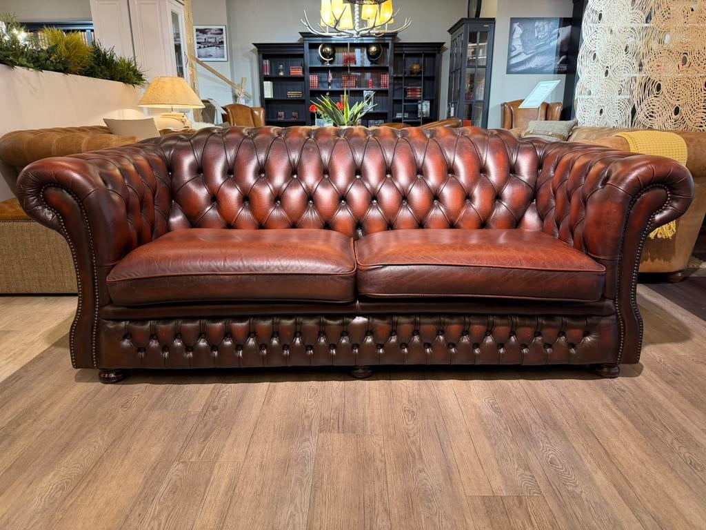 Engelse Springvale chesterfield 3-Zits bank rood Bruin IZGS!, Huis en Inrichting, Fauteuils, Ophalen of Verzenden, Gebruikt, 75 tot 100 cm