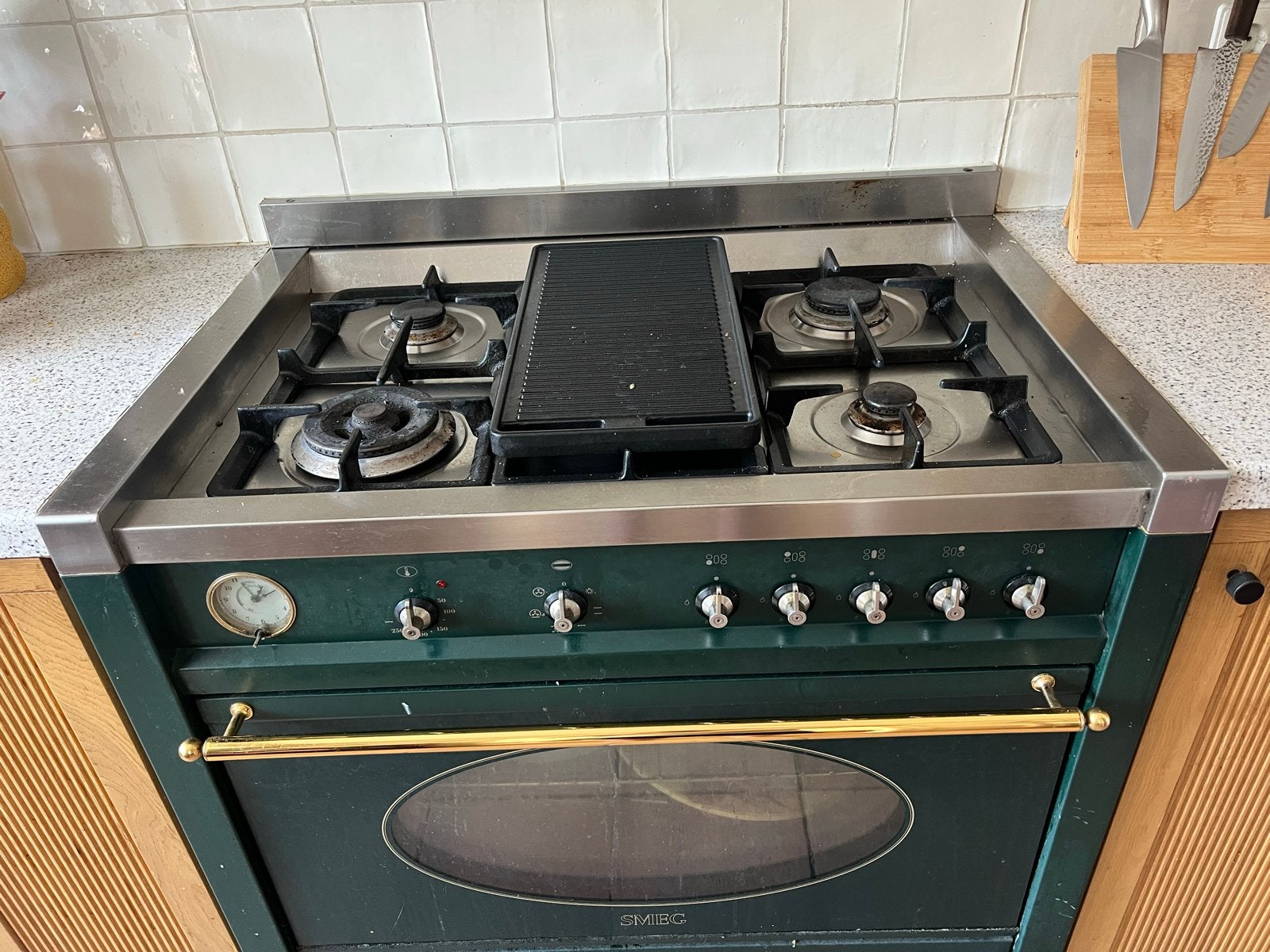 Smeg Fornuis met Oven en Afzuigkap - Groen, Ophalen, Gebruikt, 60 cm of meer, Gas