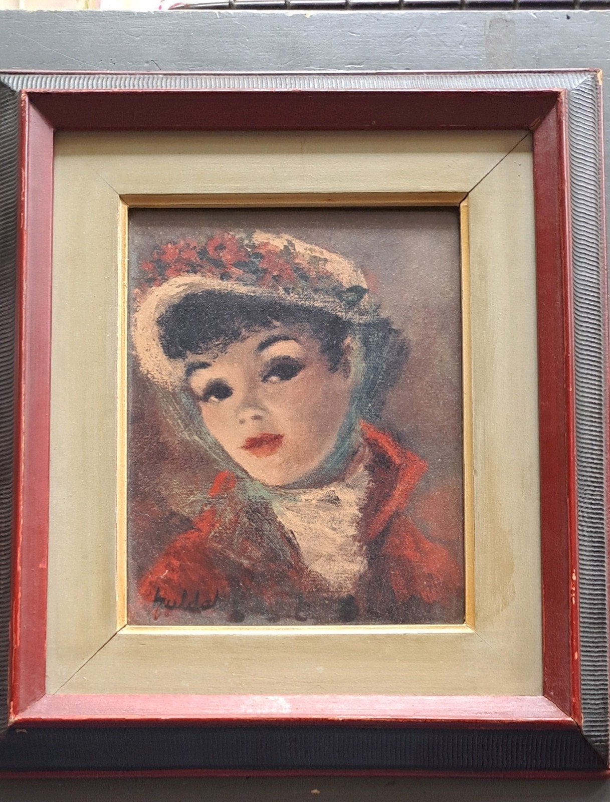 Vintage Schilderij: Annette met Hoed -  Huldah Cherry Jeffe, Antiek en Kunst, Kunst | Schilderijen | Klassiek, Ophalen of Verzenden