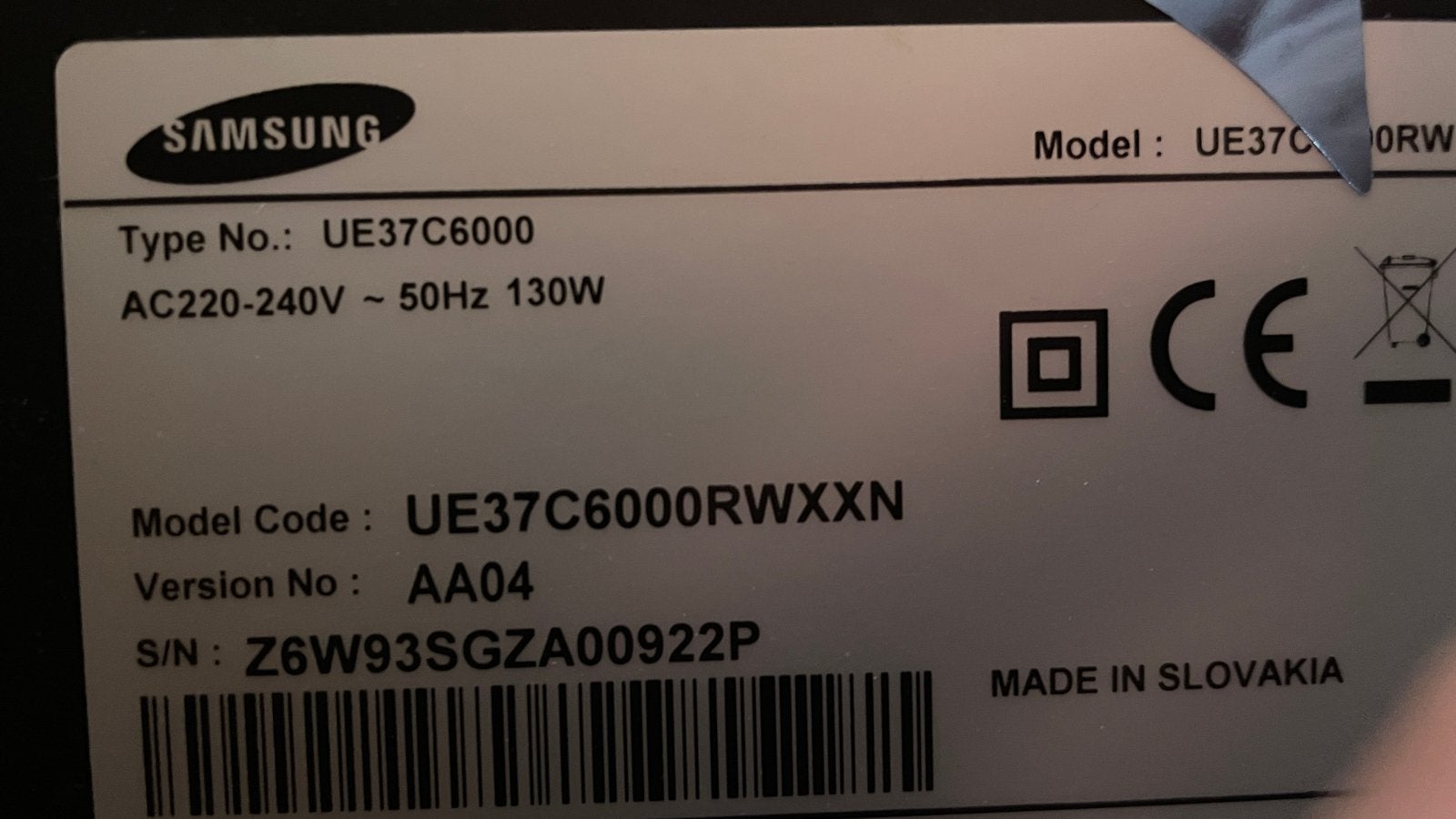 Samsung UE37C6000 LED TV, Ophalen, 50 Hz, 80 tot 100 cm, Samsung