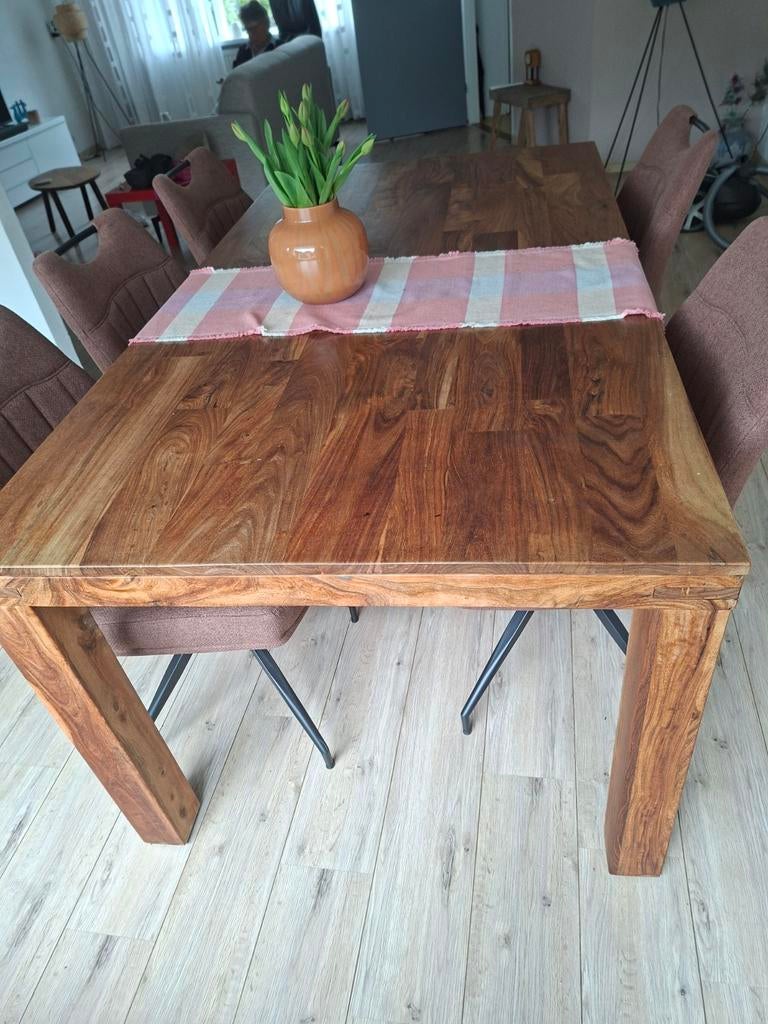 Massief houten eettafel (190x100x77cm) wegens verhuizing, Gebruikt, 100 tot 150 cm, Ophalen of Verzenden, 150 tot 200 cm