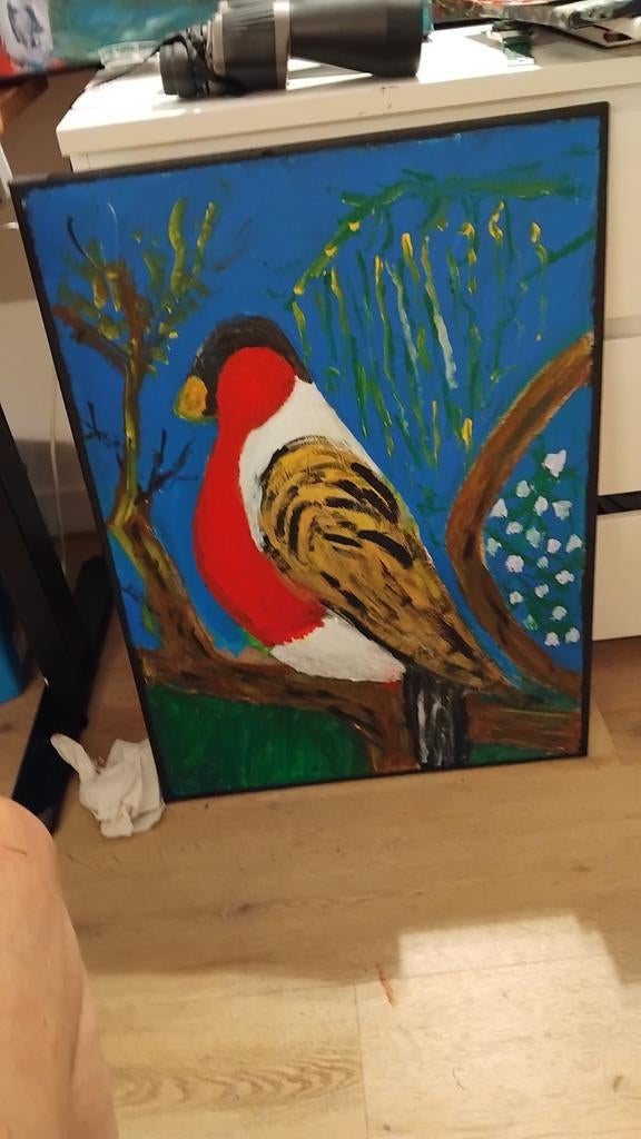 Schilderij: Roodborstje op tak, Ophalen of Verzenden
