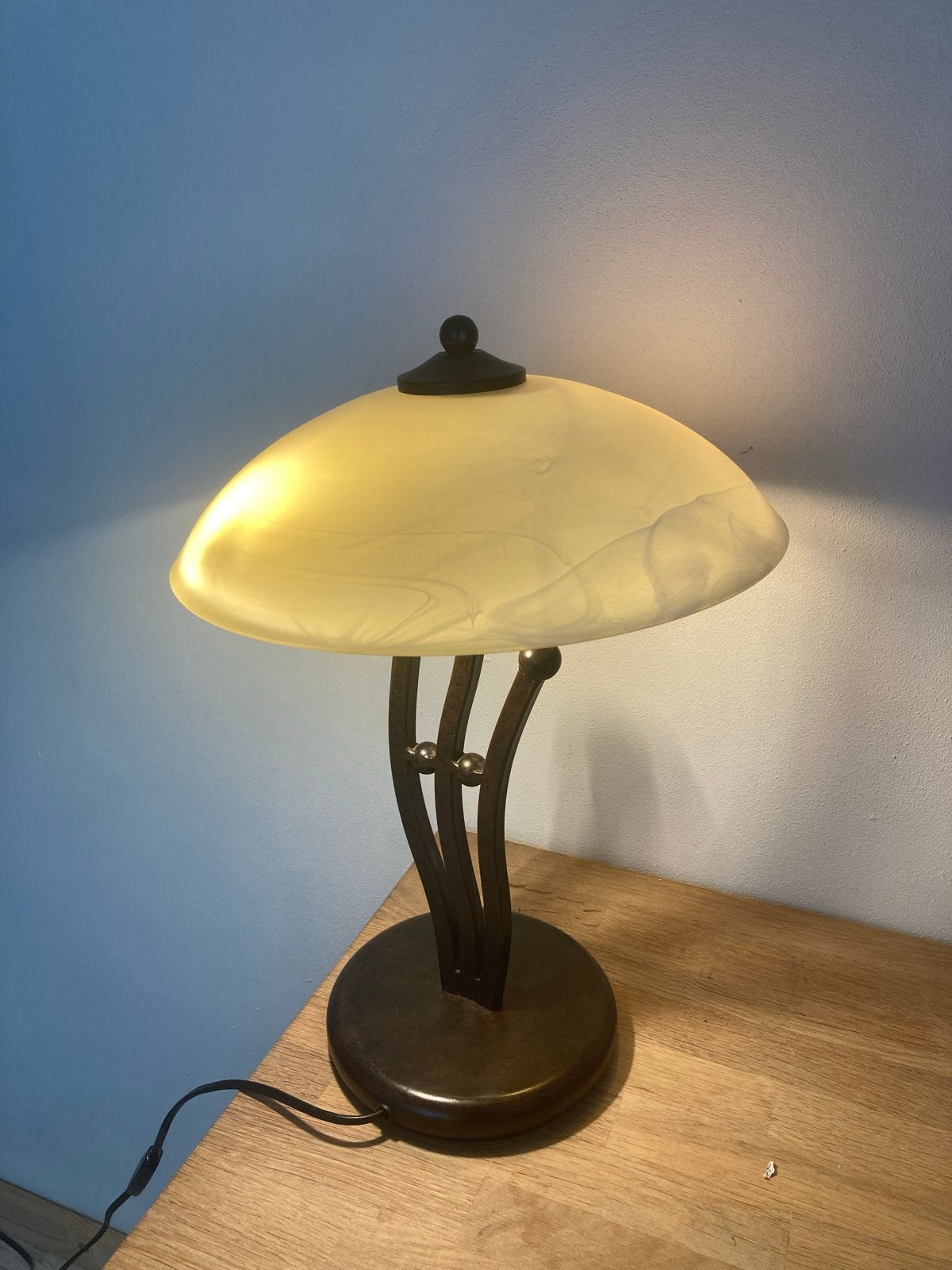Vintage paddenstoellamp met Glazen Kap - Sfeerlicht, Ophalen, Gebruikt, Vintage, E27 (groot)