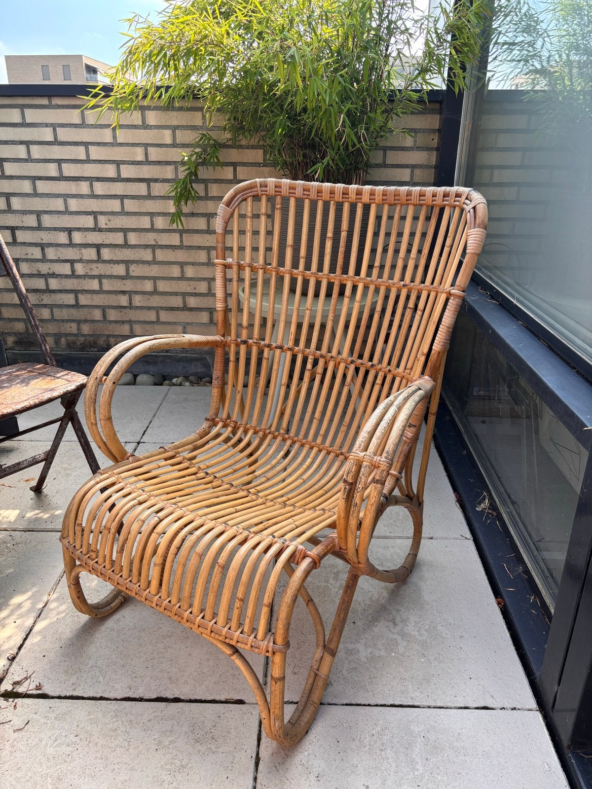 Vintage rotan stoel - perfect voor binnen of buiten, Ophalen, Gebruikt, Bruin, Riet of Rotan