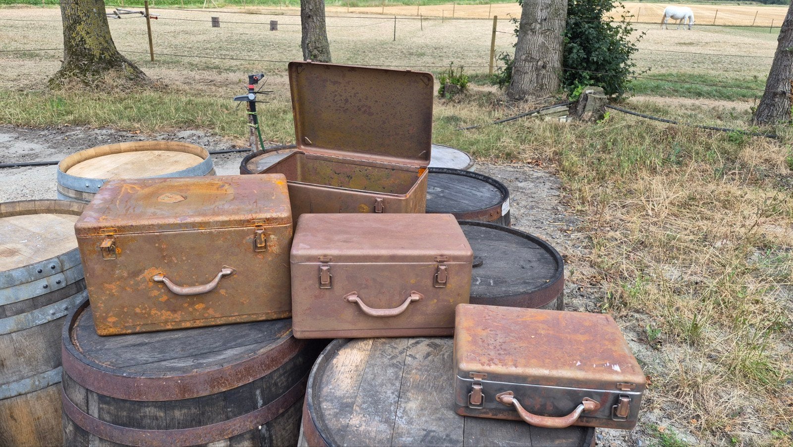 Set van 3 vriendelijke metalen kisten - Vintage decoratie, Ophalen of Verzenden