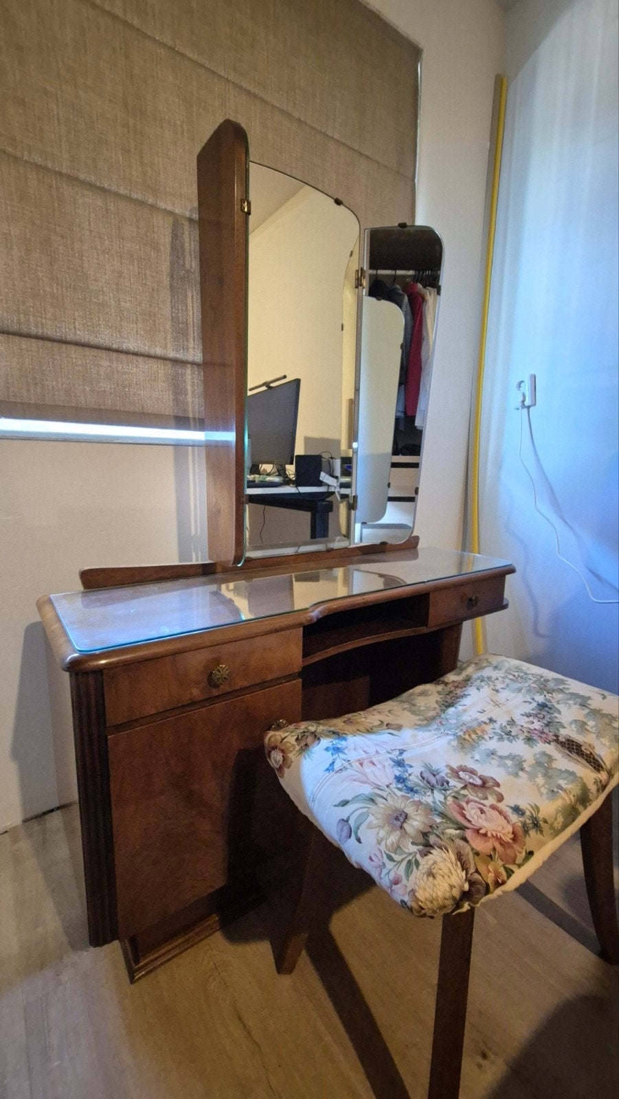 Vintage Kaptafel met Spiegel en Krukje - Jaren '50, Ophalen